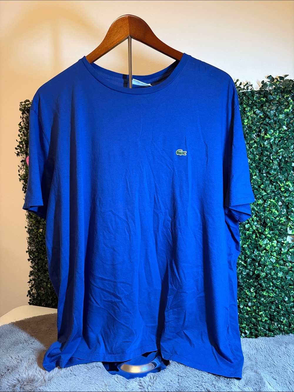 Lacoste Short Sleeve Crew Tee in Royal Blue with Green Croc Size 3 XL